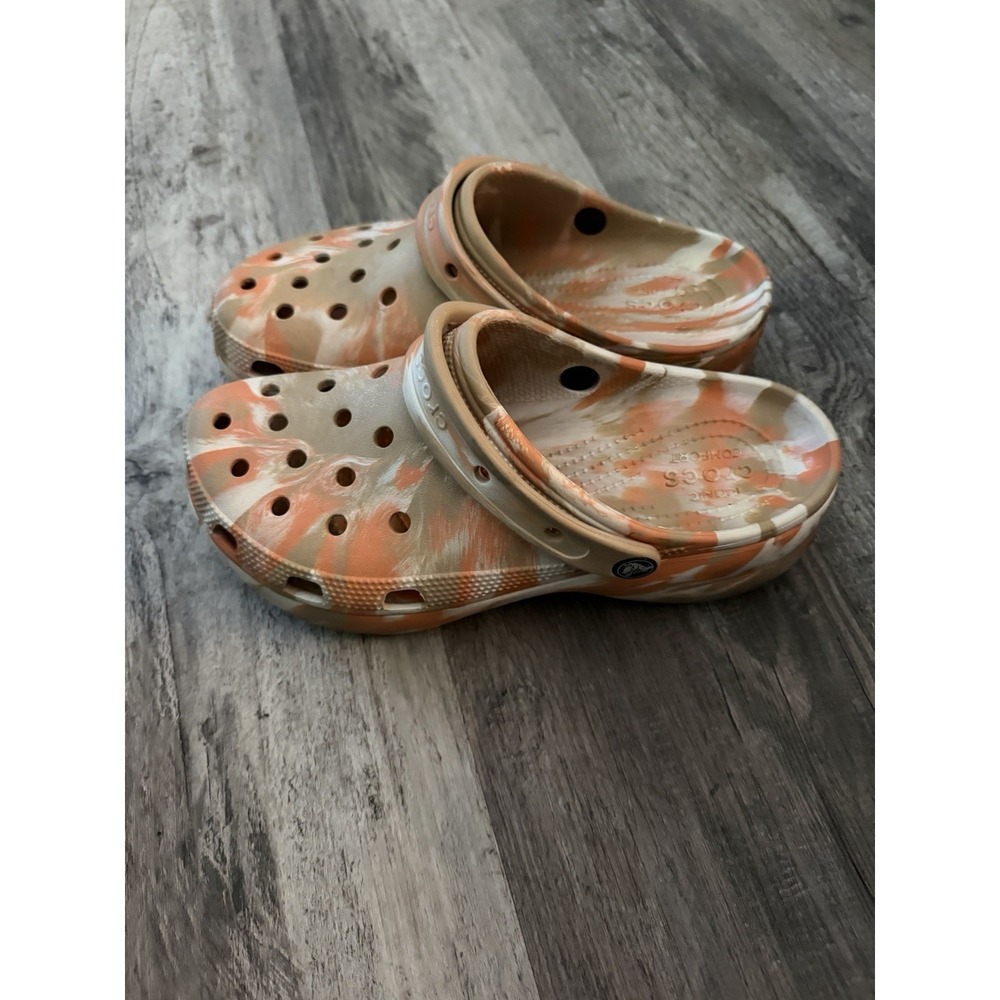 Crocs Classic Platform Clog Womens Sz 10 Marbled Bone Orange Brown Shoes
